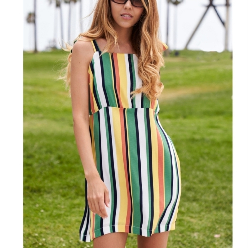 Vintage Green Multi Stripe Shift Mini Dress